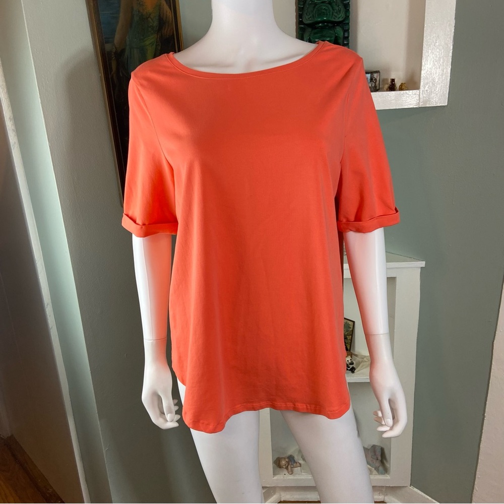 Chico's Sz 2 The Ultimate Tee Vibrant Coral Orange Short Sleeve Large L